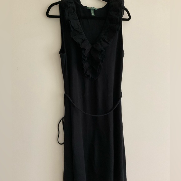 Lauren Ralph LRL Eyelet Lace Ruffle Black Midi Dress Preppy Coffee Brunch Date - Picture 16 of 16